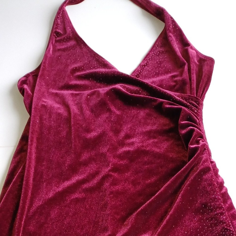 Red Velvet Halter Dress with Sequins